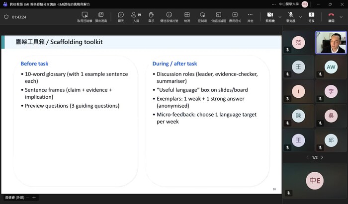 【校外教師EMI教學經驗分享系列】115年02月09日 「EMI課程的挑戰與解方」講座圖片